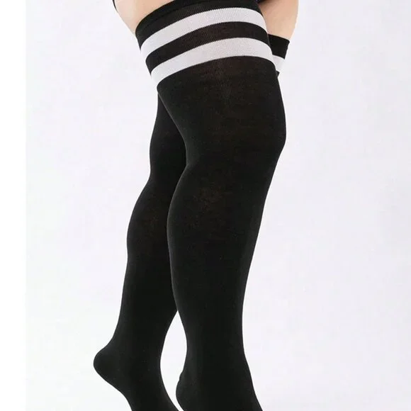 Plus Size Athletic Striped Thigh-High Socks - Picture 5 of 7